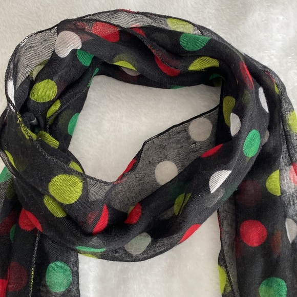 Black sheer colourful polka dot scarf - Picture 3 of 17